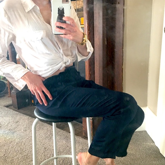 BCBG Maxazria Dark Navy Satin Trousers Size Small - Picture 2 of 5